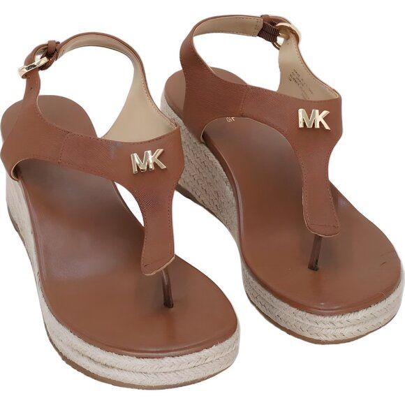 Michael Kors Laney Thong Wedge Sandals Luggage Brown Women's US 7 - Picture 1 of 6